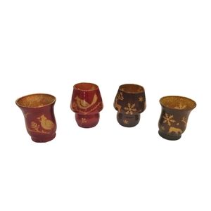 Set of 4 bright & deep red & gold "Kirkland's" votive Christmas candle holders.